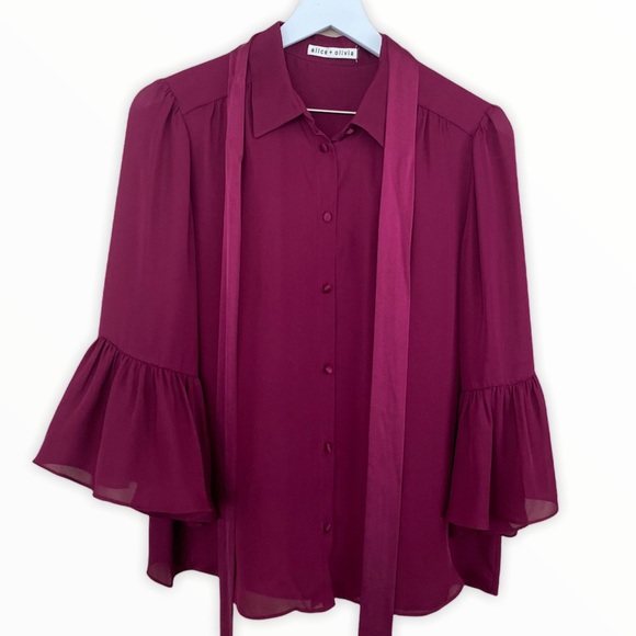Alice + Olivia Tops - Alice + Olivia Silk Merlot Fuchsia Button Down Top